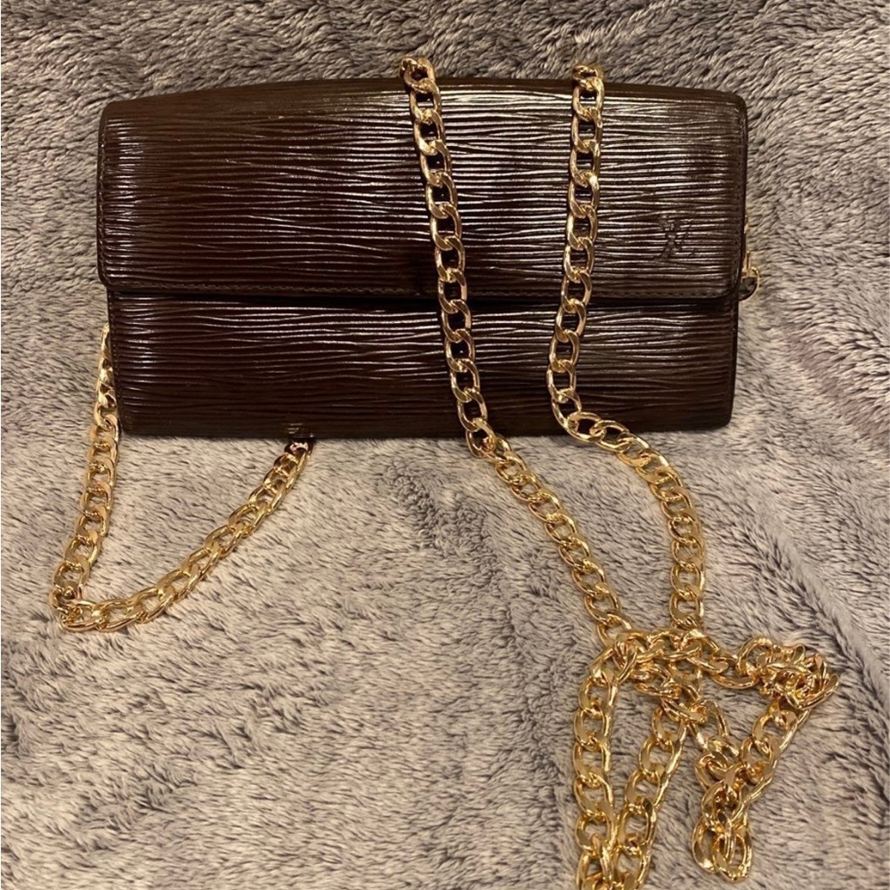Louis Vuitton Brown Clutch with Gold Chain